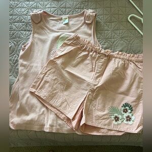 Pink Sleeveless Top and Shorts Set with Floral Embroidery